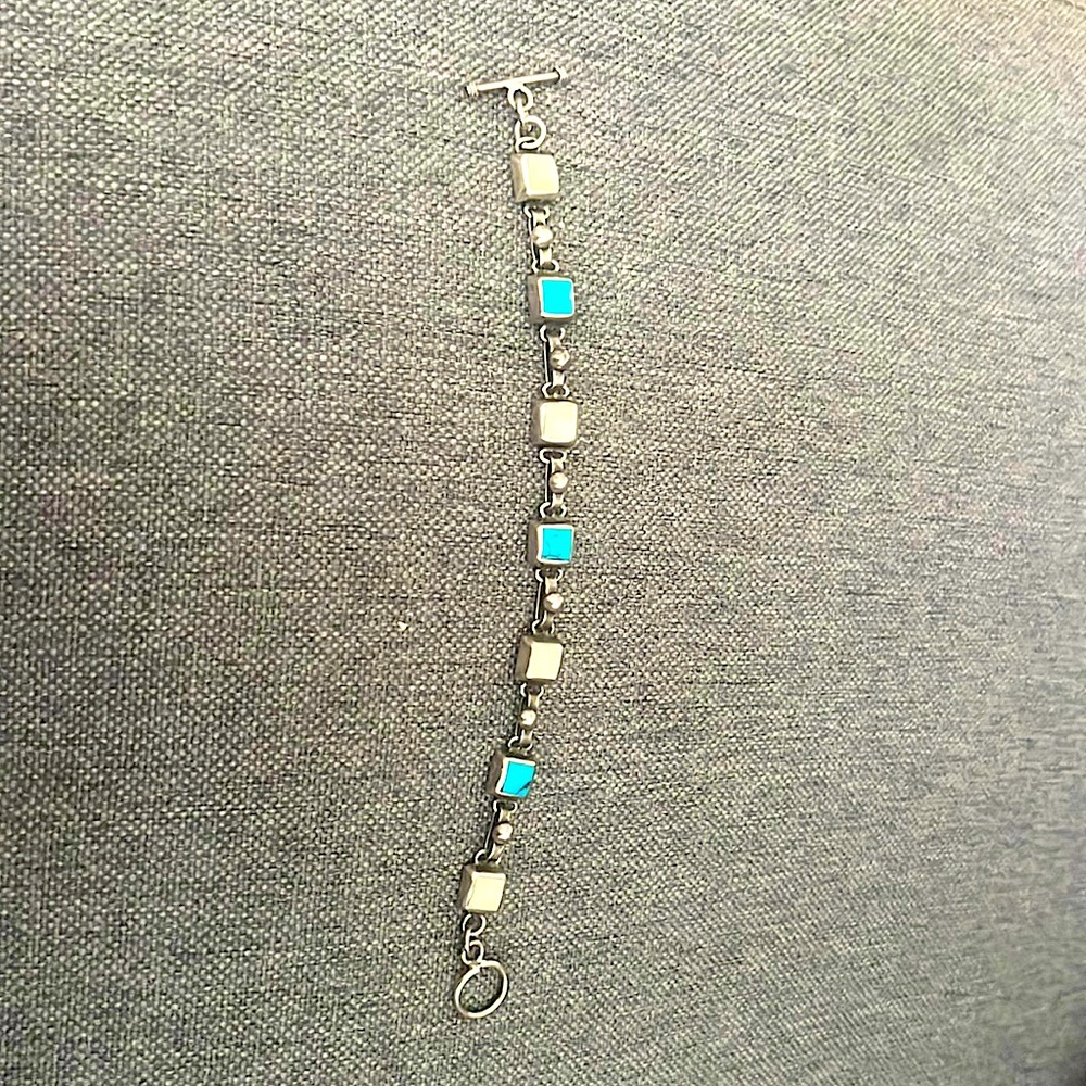 Taxco Vintage Silver, Turquoise & Mother-of-Pearl Bracelet